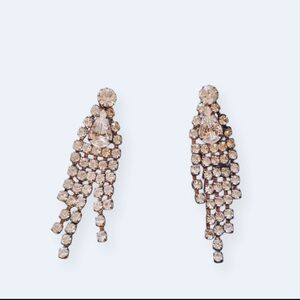Vintage 80s Crystal Chandelier Drop Earrings Cascading Rhinestones Glam Pierced